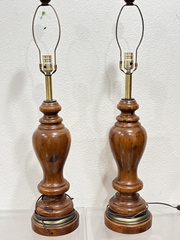 Pr. of Vintage English Wood Table Lamps: Pr. of Vintage English Wood Table Lamps, 33in
