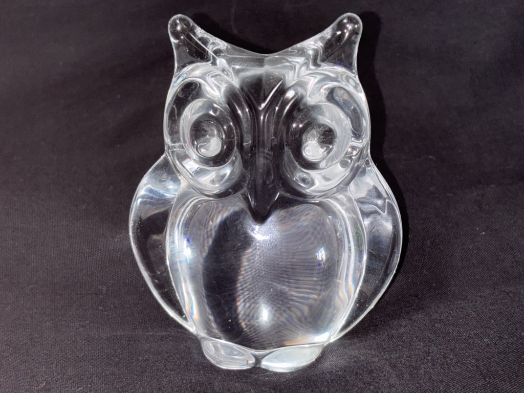 Vintage Marked Crystal Owl Paperweight: Vintage Marked Crystal Owl Paperweight, 3.5in