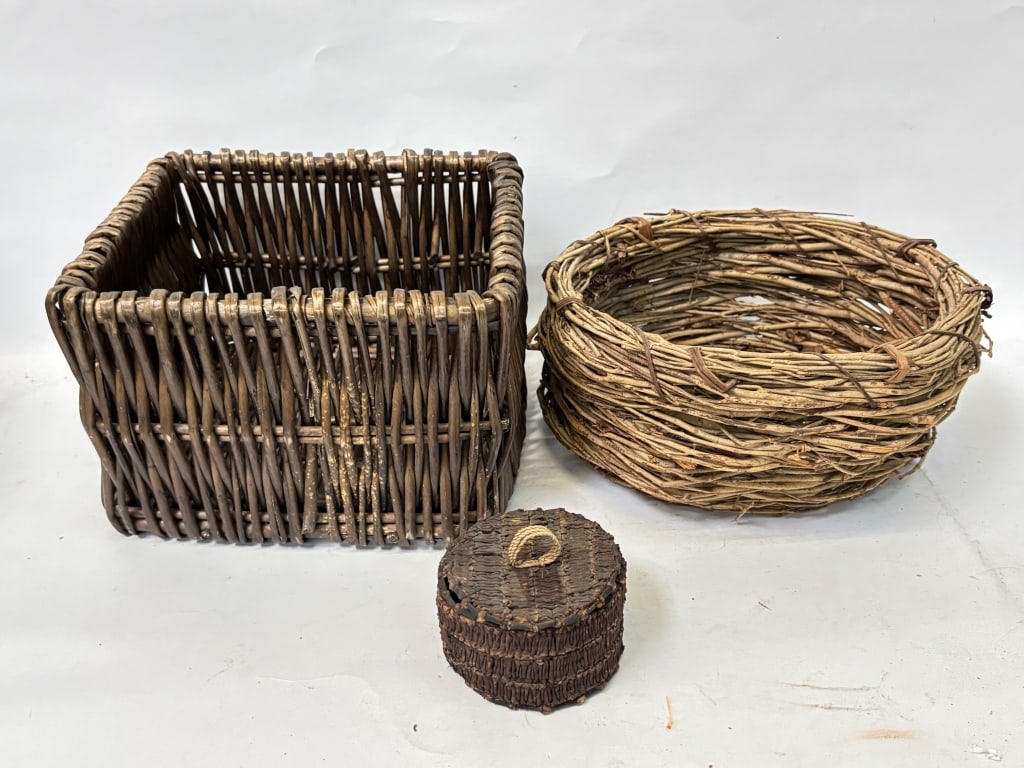 (3) Vintage Hand Weaved Rattan Wares (1 of 3)