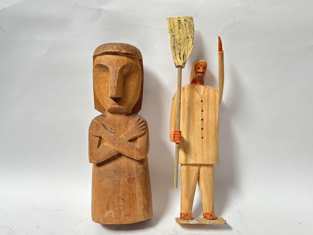 (2) Vintage Wood Carved Figurines (1 of 2)