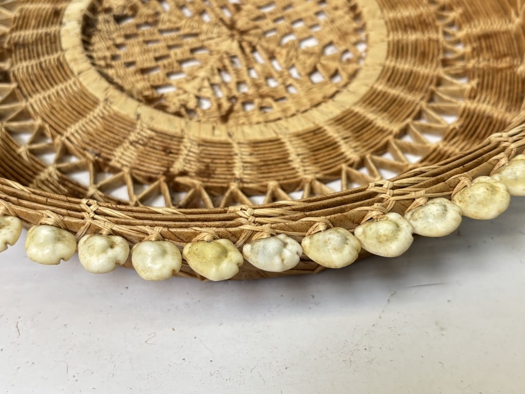 Vintage Native American Style Woven Pine Needle Ba: Vintage Native American Style Woven Pine Needle Basket, 15in by 2.75in