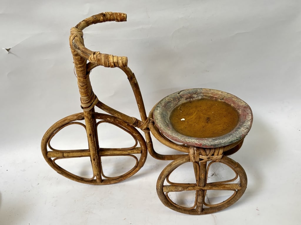 Vintage Bamboo Made Tricycle Flower Pot Stand (1 of 1)