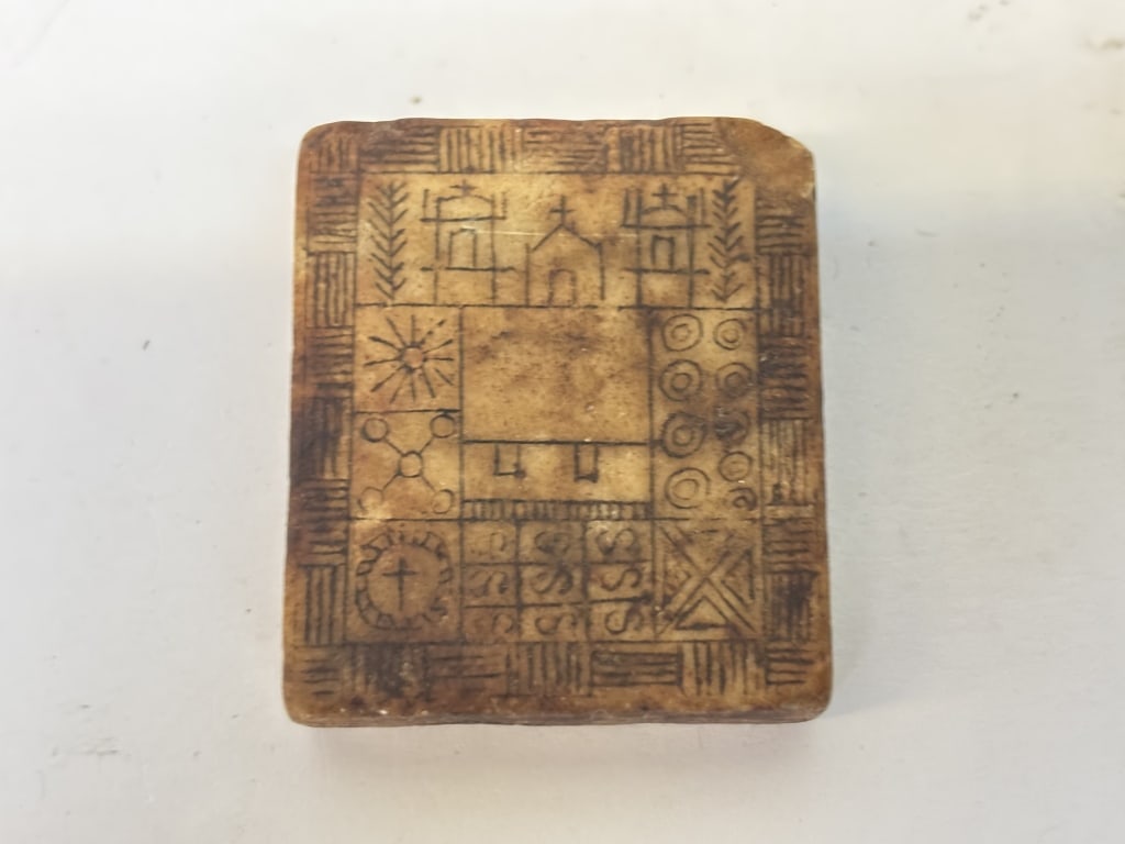 Vintage Greek Orthodox Carved Stone Plaque: Vintage Greek Orthodox Carved Stone Plaque, 2in by 1.75in