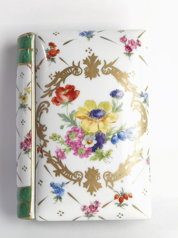 Elios Peint Main Porcelain Floral Book Jewelry Box: Elios Peint Main Porcelain Floral Book Jewelry Box, 5.5in by 4in