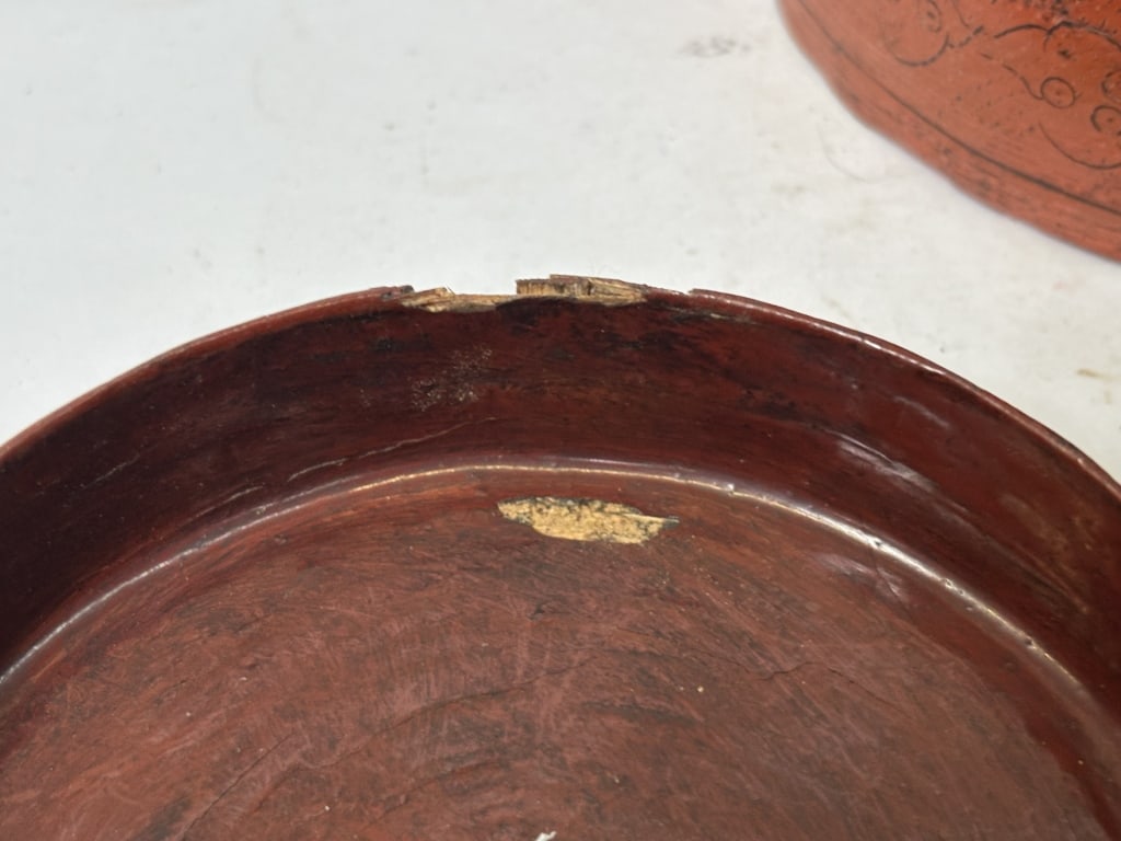 Antique Burmese Red Lacquer Round Box - 4