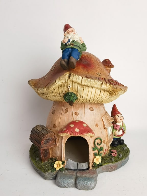 Mini Welcome Garden Gnome Mushroom House: Mini Welcome Garden Gnome Mushroom House, 10in by 7.5in