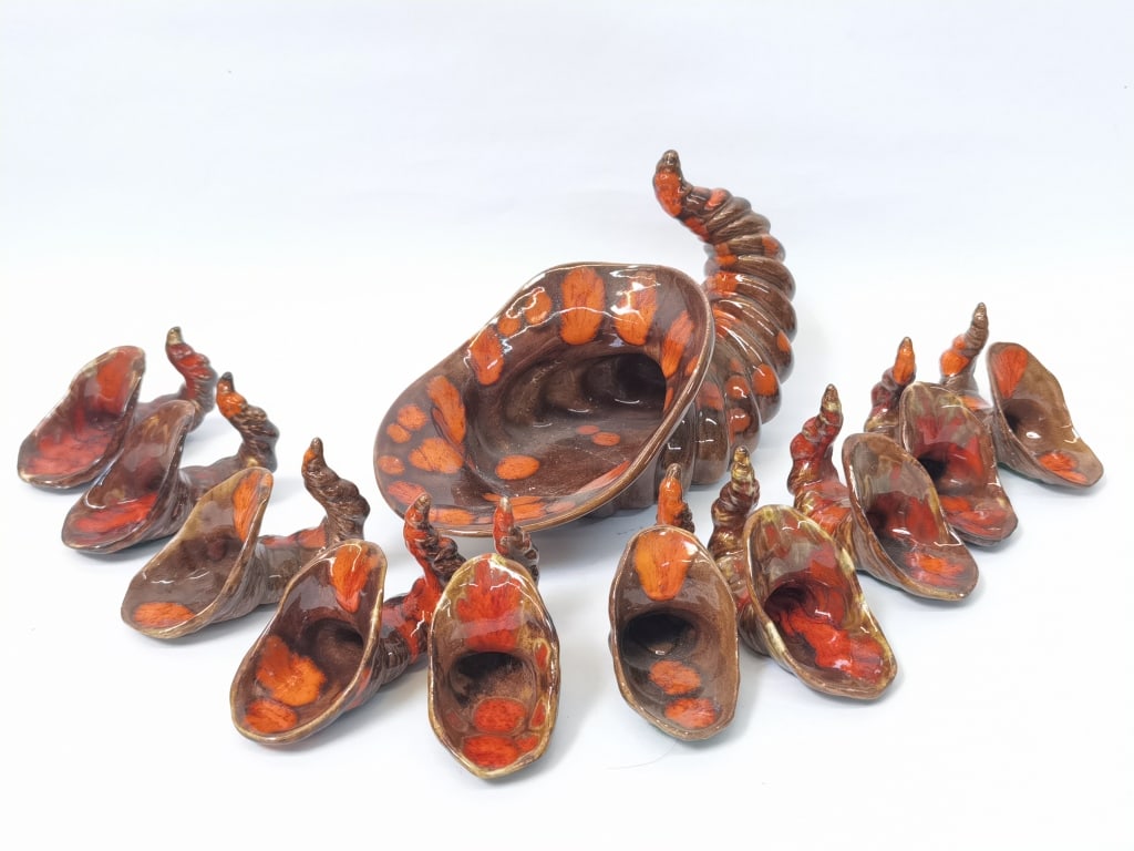 Vintage Atlantic Mold Ceramic Cornucopia Centerpie: Vintage Atlantic Mold Ceramic Cornucopia Centerpiece, 10in by 5.5in