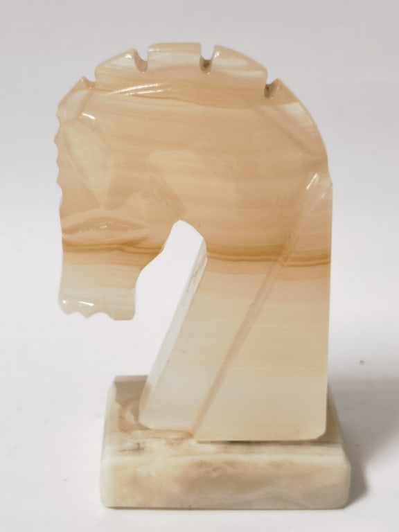 Vintage Onyx Carved Horse Head Bookend: Vintage Onyx Carved Horse Head Bookend, 6in