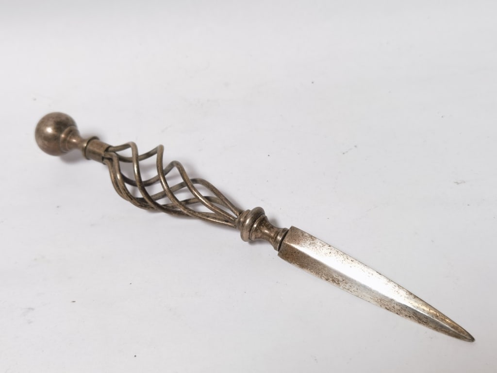 Vintage Silver-Plated Torchon Letter Opener: Vintage Silver-Plated Torchon Letter Opener, 11.75in
