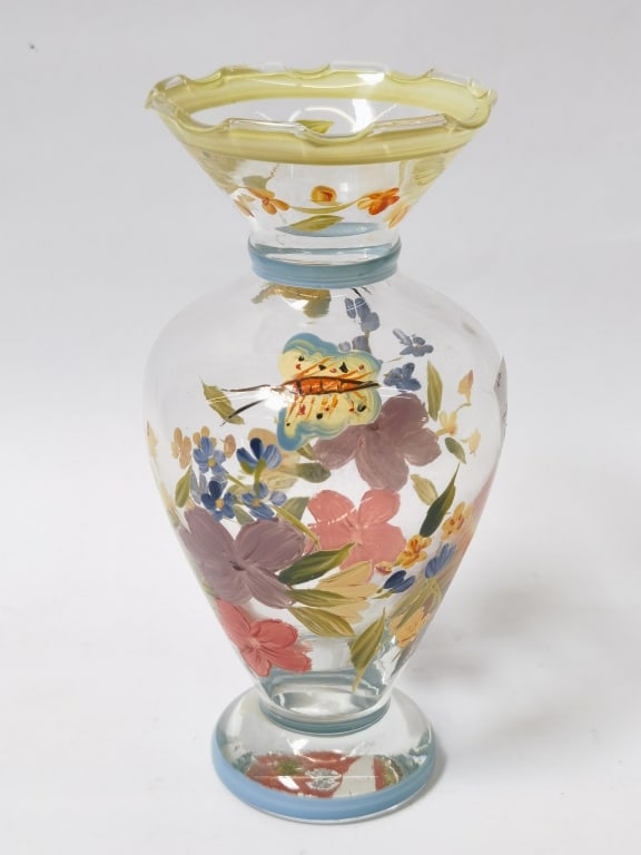Vintage Fenton Glass Hand Painted Floral Vase (1 of 3)