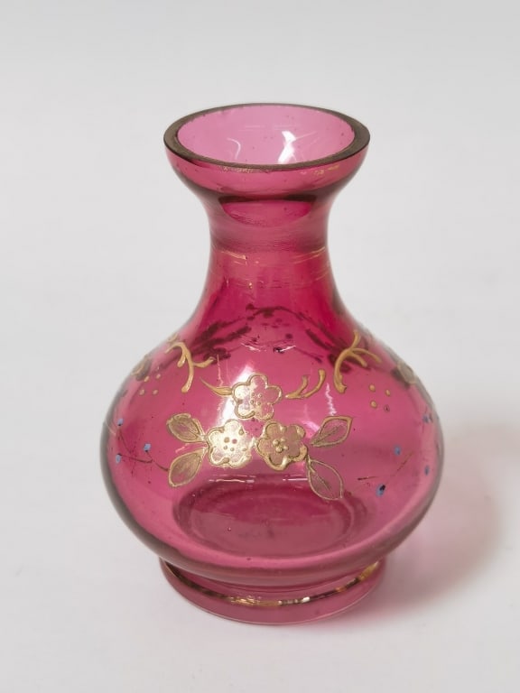 Vintage Moser Czech Gilt Cranberry Glass Vase (1 of 2)