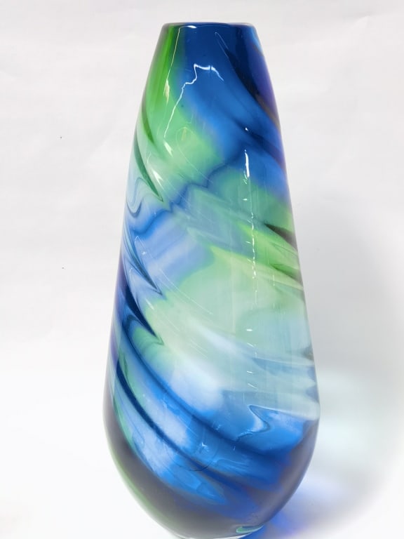 Vintage Blue and Green Spiral Art Glass Vase (1 of 2)