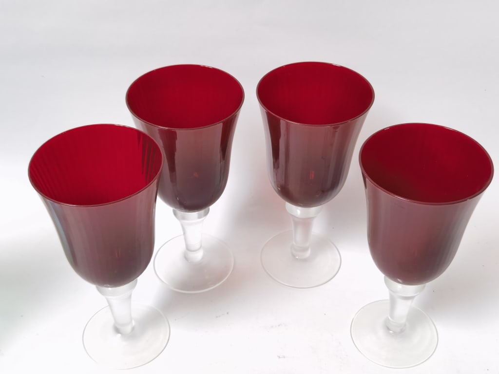 (4) Vintage Ruby Red Wine Glasses - 2