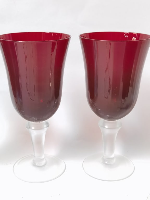 (4) Vintage Ruby Red Wine Glasses - 3