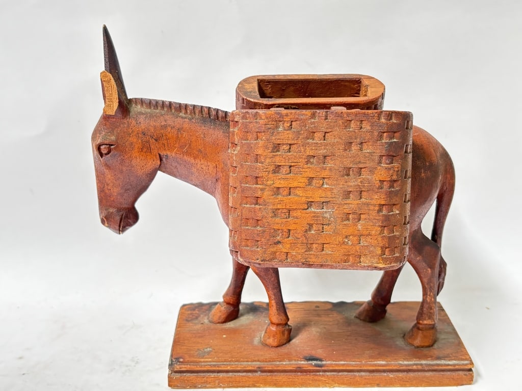 Vintage Hand Carved Donkey: Vintage Hand Carved Donkey, 9in by 8.25in