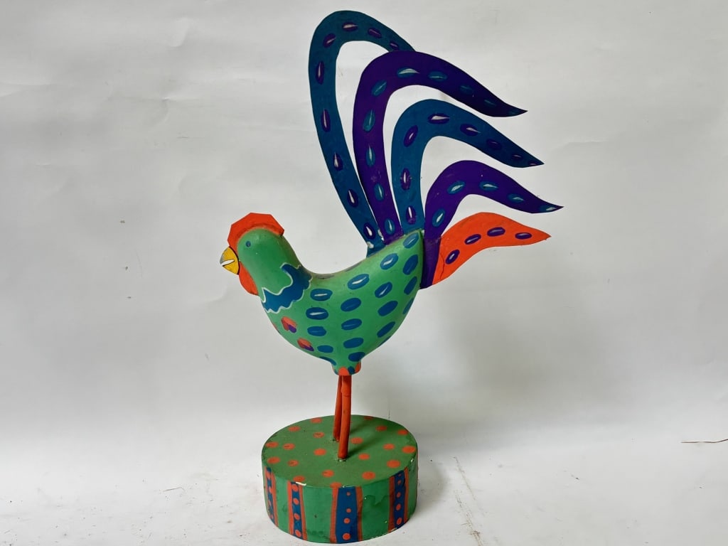 Vintage Hand Painted and Carved Rooster Sculpture: Vintage Hand Painted and Carved Rooster Sculpture, 12.5in by 8.5in