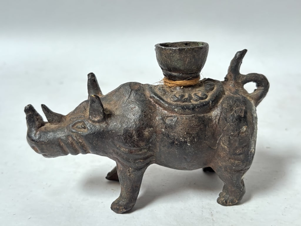 Vintage Metal Rhino Candle Holder: Vintage Metal Rhino Candle Holder, 5in by 3in