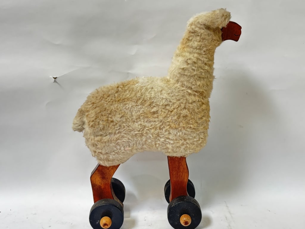 Vintage Alpaca Pull Toy: Vintage Alpaca Pull Toy, 15in by 11in