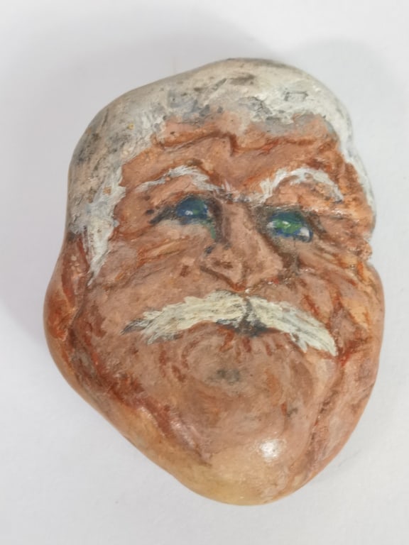Vintage Hand Painted Double-Sided Face Rock: Vintage Hand Painted Double-Sided Face Rock, 2in