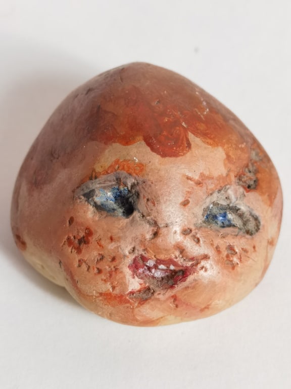 Vintage Hand Painted Face Rock: Vintage Hand Painted Face Rock, 1.5in