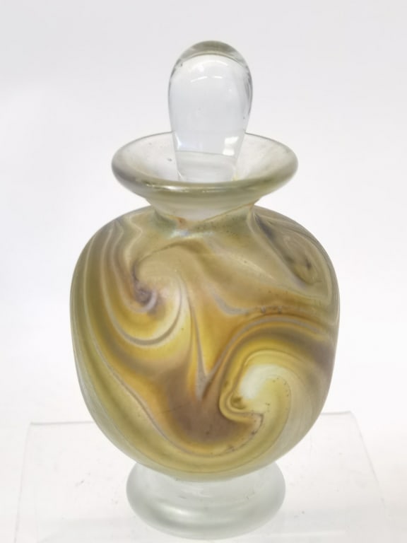 Vintage Frosted Amber Swirls Glass Perfume Bottle: Vintage Frosted Amber Swirls Glass Perfume Bottle, 4in