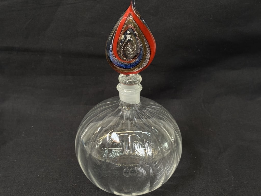 Vintage Murano Italy Art Glass Stopper Clear Glass: Vintage Murano Italy Art Glass Stopper Clear Glass Perfume Bottle, 6in