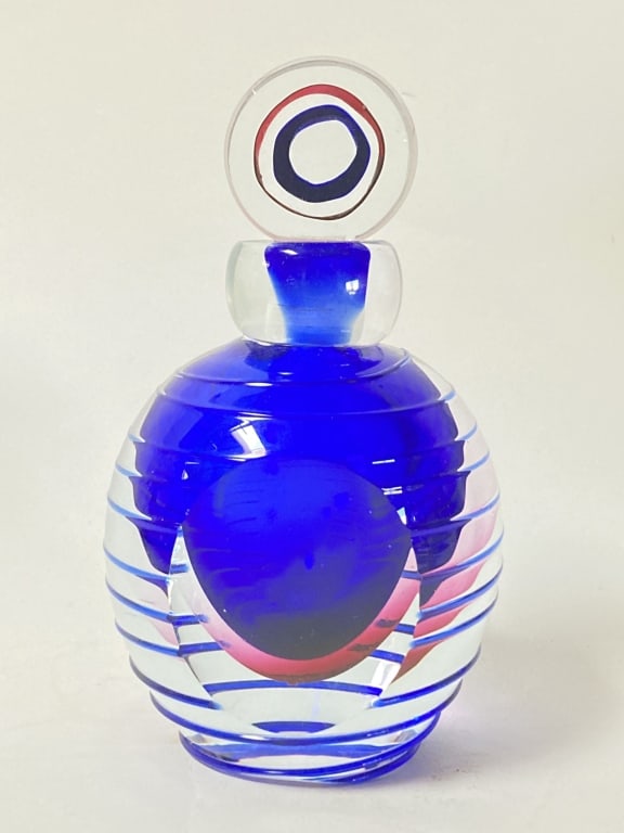Vintage Blue Swirl Art Glass Perfume Bottle (1 of 7)