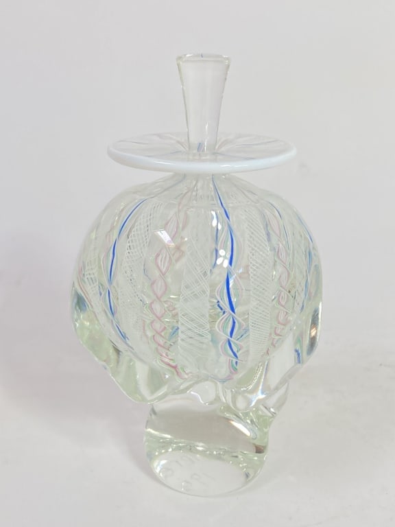 1993 Heron Millefiori Clear Glass Perfume Bottle: 1993 Heron Millefiori Clear Glass Perfume Bottle, 4.5in