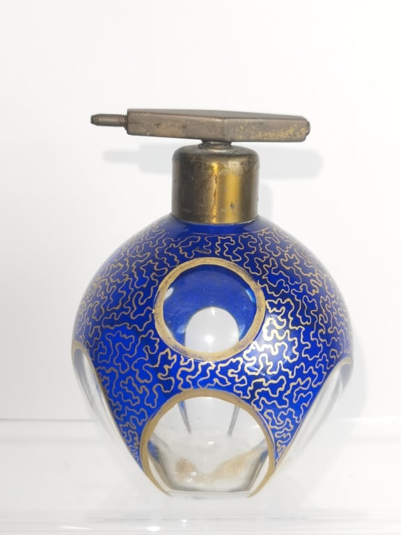 Vintage Gilt Cobalt Blue Glass Diffuser: Vintage Gilt Cobalt Blue Glass Diffuser, 5in