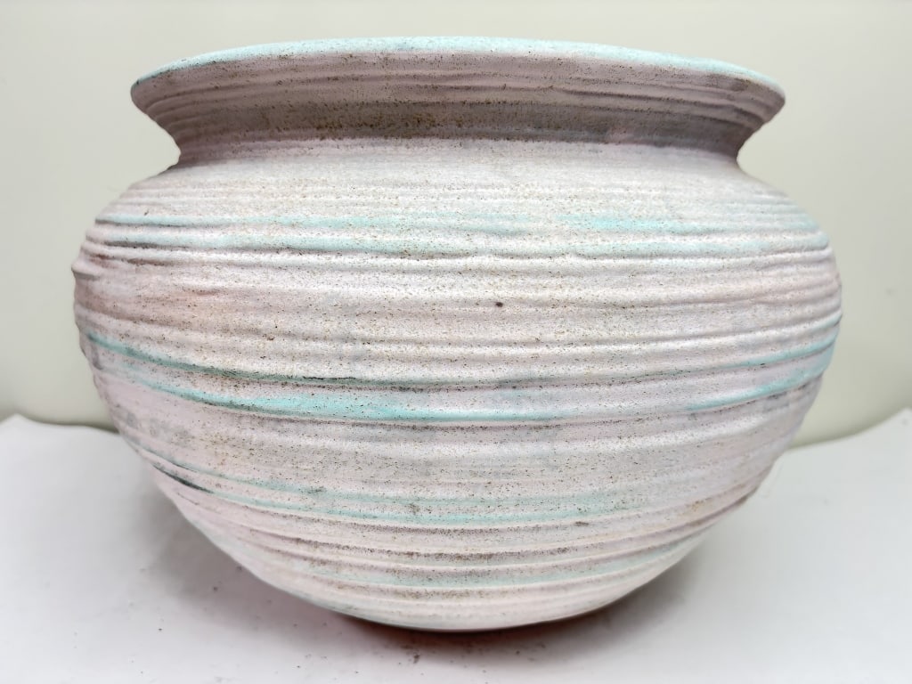 1988 Signed Holly Ceramic Flower Pot: 1988 Signed Holly Ceramic Flower Pot, 14in by 9.5in