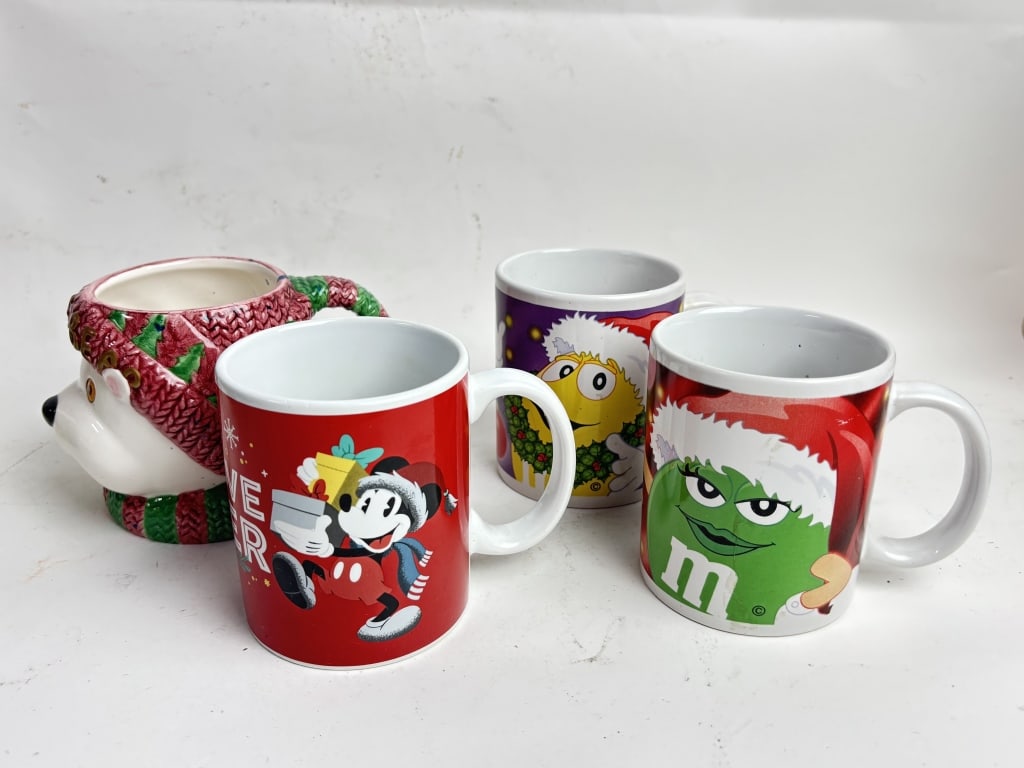 Group of Cartoon Porcelain Mugs: Group of Cartoon Porcelain Mugs, 6in by 4in