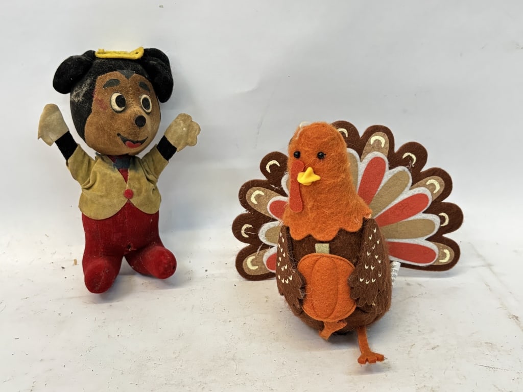 Vintage Mickey Mouse and Turkey Plush Toys: Vintage Mickey Mouse and Turkey Plush Toys, 7in by 6in