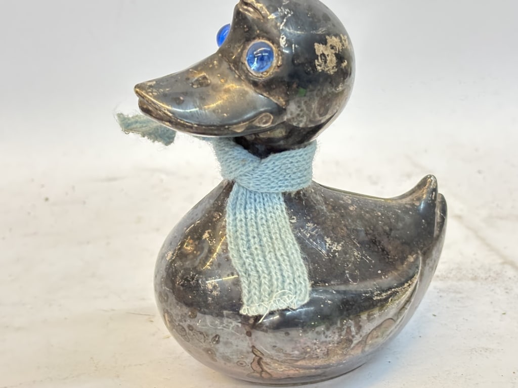 Vintage Danish Silver Plated Duck Coin Bank: Vintage Danish Silver Plated Duck Coin Bank, 5.5in by 5in