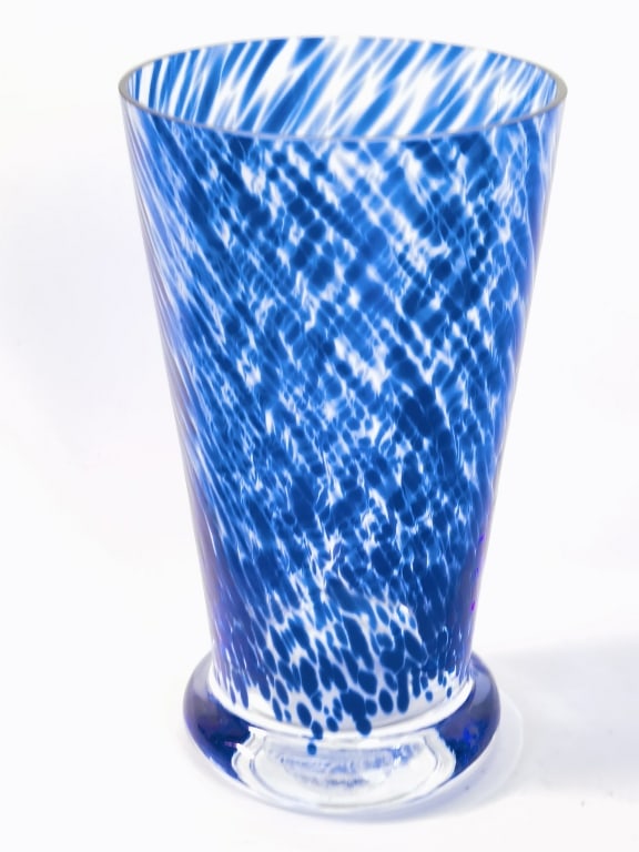 Vintage Cobalt Blue Speckled Swirl Glass Vase: Vintage Cobalt Blue Speckled Swirl Glass Vase, 6.5in