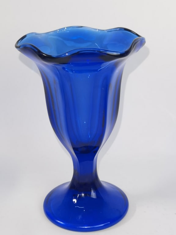 Vintage Cobalt Blue Glass Pedestal Vase (1 of 3)