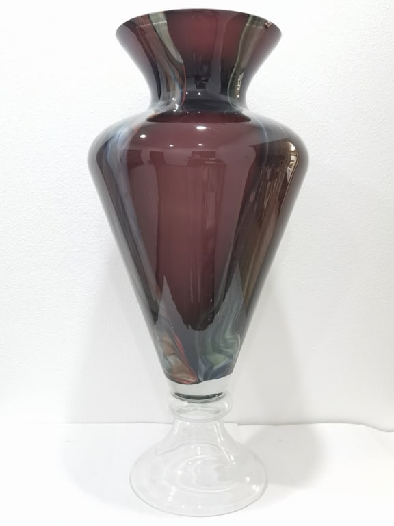 Large Vintage Makora Poland Hand Made Glass Vase: Large Vintage Makora Poland Hand Made Glass Vase, 30in