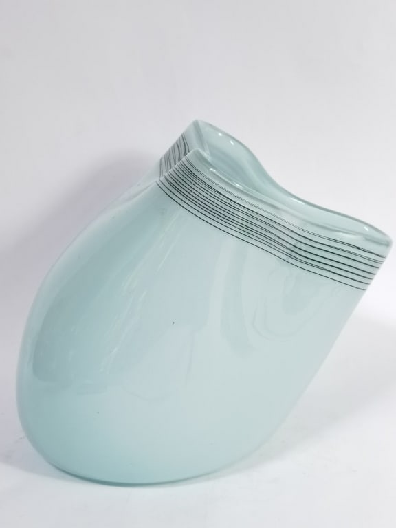 Large Vintage Dali Style Caribbean Blue Art Glass: Large Vintage Dali Style Caribbean Blue Art Glass Vase, 10.5in