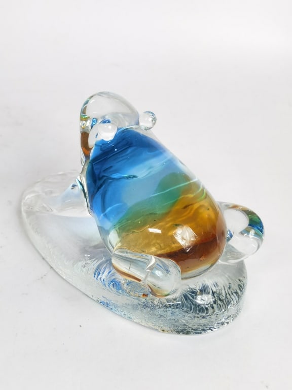Vintage Murano Italy Blue/Amber Glass Frog (1 of 3)