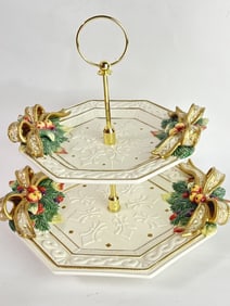 Vintage Fitz & Floyd Porcelain Christmas Two-Tier
