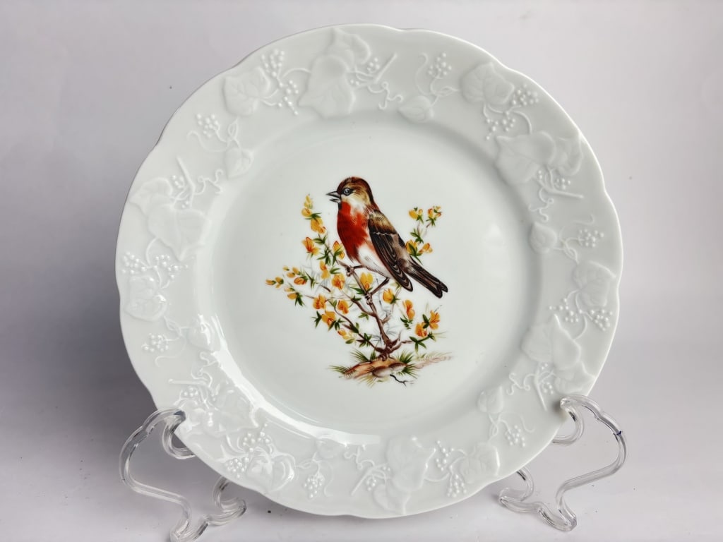 Vintage Lierre Sauvage CNP France Porcelain Bird P: Vintage Lierre Sauvage CNP France Porcelain Bird Plate, 8in