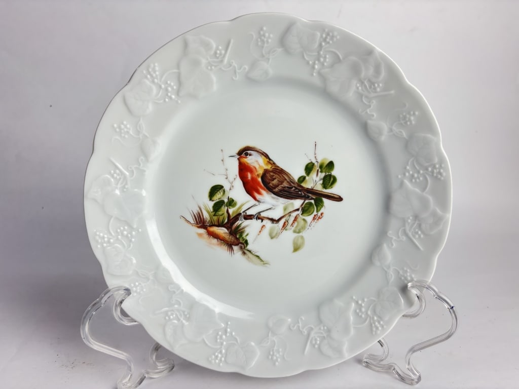 Vintage Lierre Sauvage CNP France Porcelain Bird P: Vintage Lierre Sauvage CNP France Porcelain Bird Plate, 8in