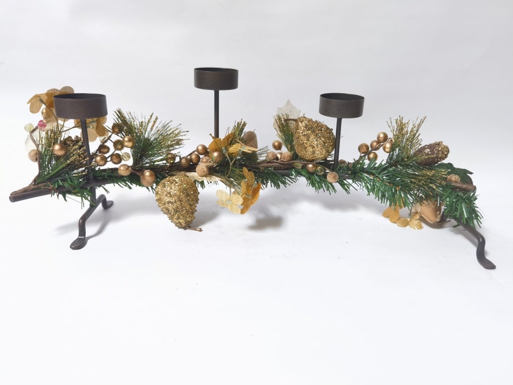 Metal Three-Head Candle Holder: Metal Three-Head Candle Holder, 2+in