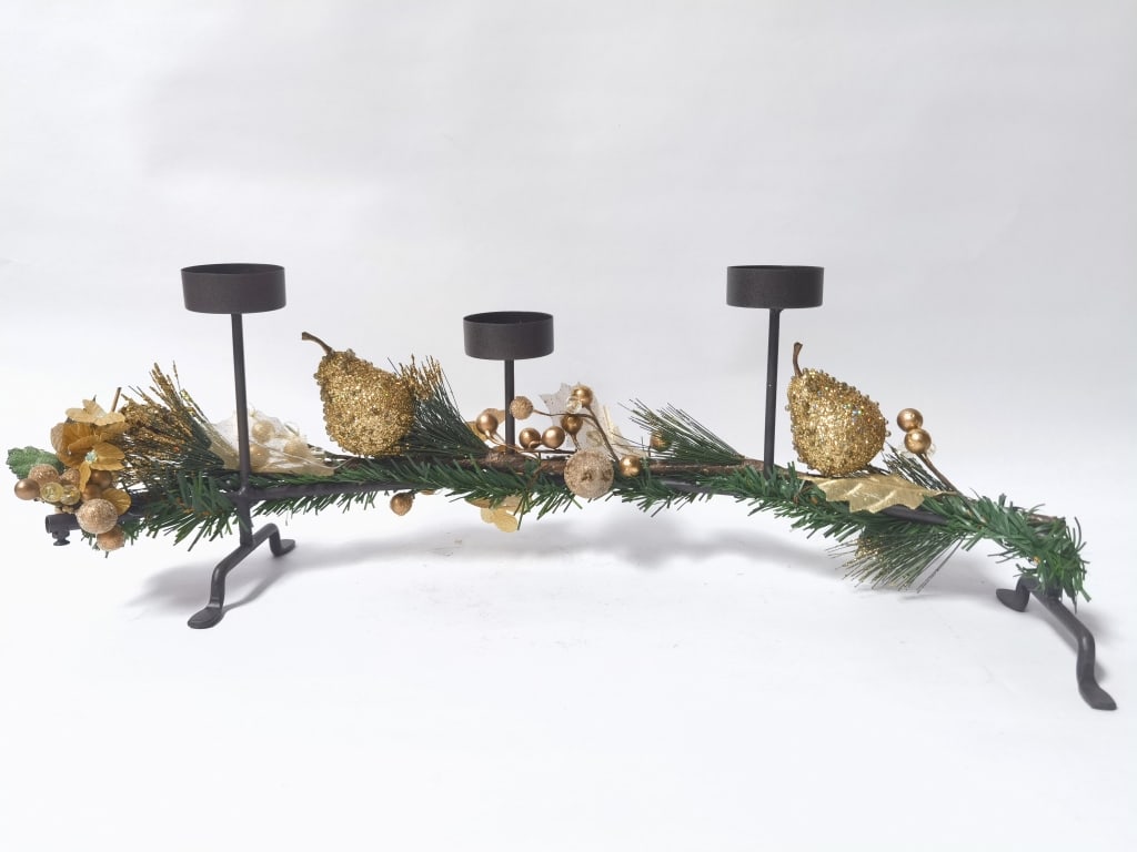 Metal Three-Head Candle Holder: Metal Three-Head Candle Holder, 19in