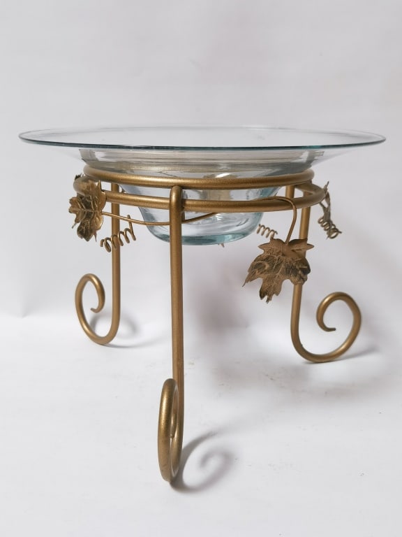 Glass Bowl on Metal Stand: Glass Bowl on Metal Stand, 10in by 8in