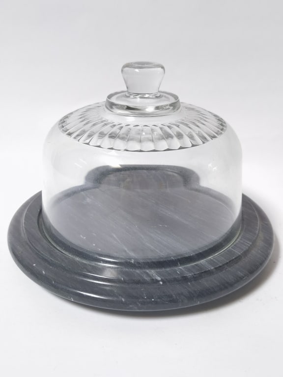 Stone Cheese Plate with Glass Cover: Stone Cheese Plate with Glass Cover, 8.5in by 5.5in