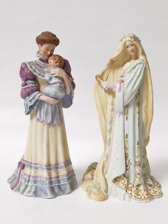 (2) Lenox Porcelain Cherished Moment & Repunzel Fi: (2) Lenox Porcelain Cherished Moment & Repunzel Figurines, 9in