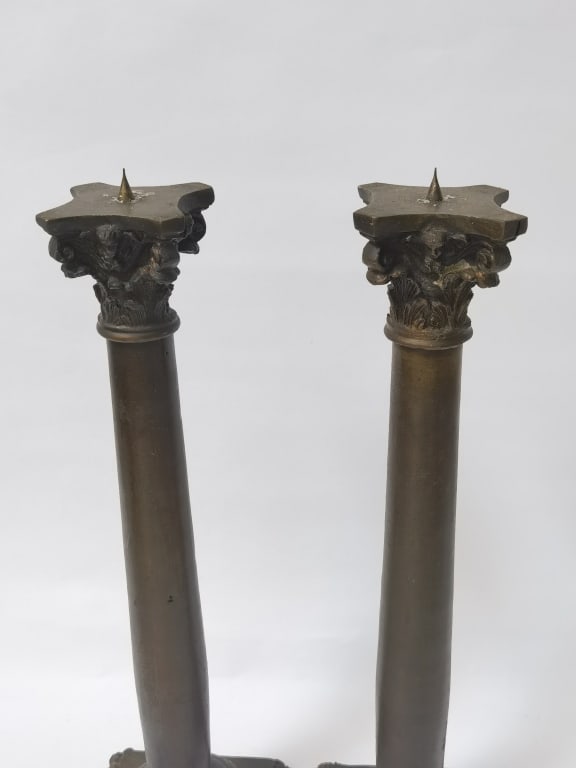 Pr. of Bronze Column Candlesticks - 2