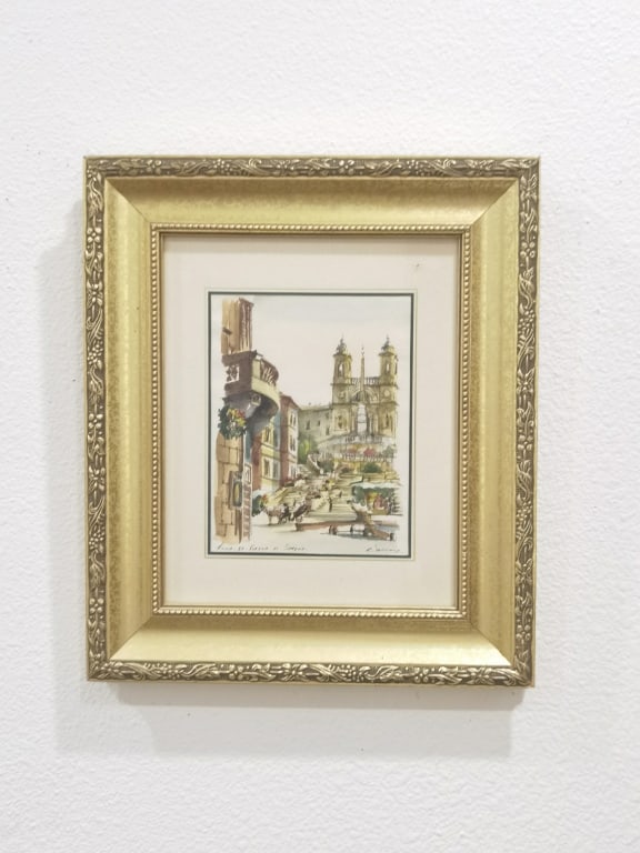 Signed Roma '97 Piazza di Spegna Print: Signed Roma '97 Piazza di Spegna Print, 14in by 12in