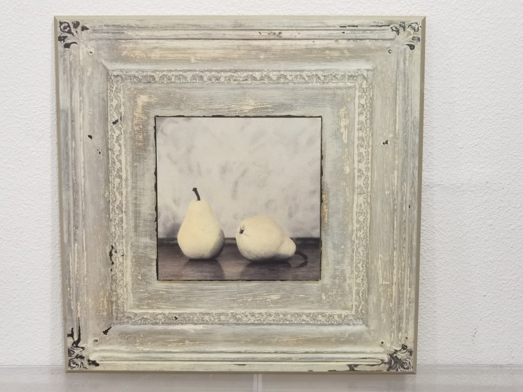 Still Life Print of Pears on Board: Still Life Print of Pears on Board, 21in by 21in