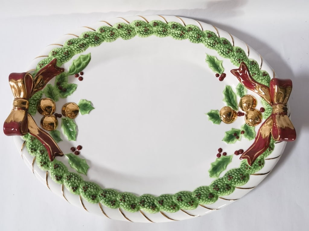 Charter Club Porcelain Winter Garland Oval Plate: Charter Club Porcelain Winter Garland Oval Plate, 19in by 14in